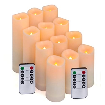 Aignis Flameless LED Candles with 10-Key Remote & Timer, Outdoor Indoor Waterproof Battery Operated ...