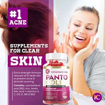 Panto Gold Vitamin B5 Pantothenic Acid Gummies for Acne - Hair Skin and Nails Gummies - Biotin, Zinc...