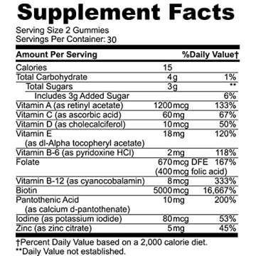 Panto Gold Vitamin B5 Pantothenic Acid Gummies for Acne - Hair Skin and Nails Gummies - Biotin, Zinc, Folic Acid Chewable Non-GMO Gluten-Free for Body - Oily Skin Gummies - 60 Count