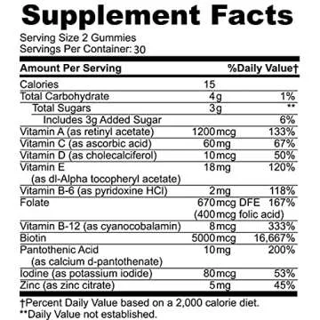 Panto Gold Vitamin B5 Pantothenic Acid Gummies for Acne - Hair Skin and Nails Gummies - Biotin, Zinc, Folic Acid Chewable Non-GMO Gluten-Free for Body - Oily Skin Gummies - 60 Count