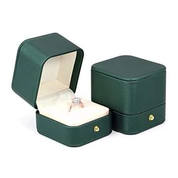 MYEBIUAI Engagement Ring Box Green, Square Leather Velvet Ring Bearer Box, Premium Gorgeous Vintage ...