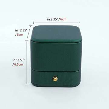 MYEBIUAI Engagement Ring Box Green, Square Leather Velvet Ring Bearer Box, Premium Gorgeous Vintage Single Slot Ring Box for Proposal, Wedding, Ceremony, Anniversary, Gift