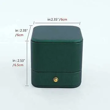 MYEBIUAI Engagement Ring Box Green, Square Leather Velvet Ring Bearer Box, Premium Gorgeous Vintage Single Slot Ring Box for Proposal, Wedding, Ceremony, Anniversary, Gift