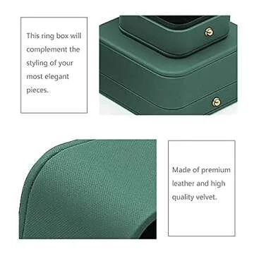 MYEBIUAI Engagement Ring Box Green, Square Leather Velvet Ring Bearer Box, Premium Gorgeous Vintage Single Slot Ring Box for Proposal, Wedding, Ceremony, Anniversary, Gift