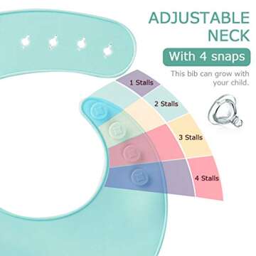 Maveek 2 Pack Silicone Baby Bib, Waterproof Babies Feeding Bib Adjustable Rubber Baby Bibs with Food Catcher Pocket for Toddlers, Easily Wipe Clean, Green & Pink