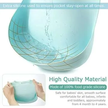 Maveek 2 Pack Silicone Baby Bib, Waterproof Babies Feeding Bib Adjustable Rubber Baby Bibs with Food Catcher Pocket for Toddlers, Easily Wipe Clean, Green & Pink