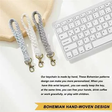 3 Pack Boho Macrame Phone Wrist Strap with 3 Pcs Phone Tether Tabs, Cell Phone Lanyard Bracelet Handmade Smartphone Wristlet Keychain with Universal Strap Keyring Holder Connector Patch for Women Men