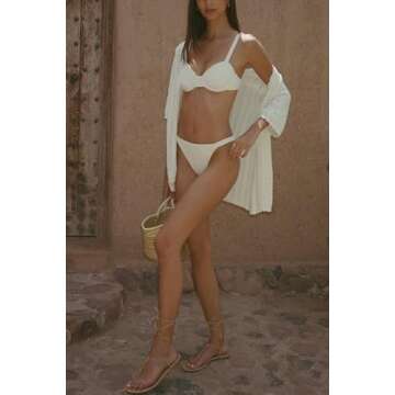 Imily Bela Women's Summer 2 Piece Swimsuit Cover up Crochet Knit Cardigan Tops Long Pants Set Bathing Suit Beach Outfit