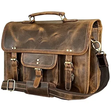 Leather Messenger Bag for Men - Full Grain Leather Briefcase Laptop Satchel by Rustic Town (16 Inch,...