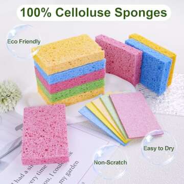 15 Pcs Cellulose Sponges Kitchen, 5 Colors Non-Scratch Colorful Sponges, Biodegradable Compressed Sponges, Large Cellulose Sponge for Kitchen, Bathroom, Cars, Funny Cut-Outs DIY