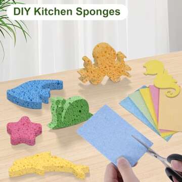 15 Pcs Cellulose Sponges Kitchen, 5 Colors Non-Scratch Colorful Sponges, Biodegradable Compressed Sponges, Large Cellulose Sponge for Kitchen, Bathroom, Cars, Funny Cut-Outs DIY