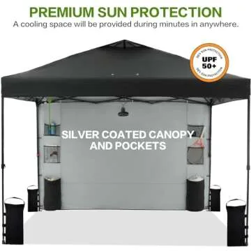 Tunbne 10'x10' 1-Person Setup Pop Up Canopy Tent with Sidewall and 6 Pockets, Patented One Push, Instant Shade Canopy with Vented Roof for Outdoor, Case, 8 Stakes, 4 Ropes, 4 Sandbags (Black)