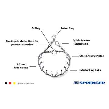 HS HERM. SPRENGER GERMANY Prong Dog Training Collar with Quick Release Buckle Ultra-Plus Chrome Plat...