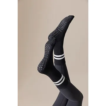 Irisbear Womens Pilates Socks Non Slip Yoga Socks Barre Hospital Athletic Socks for Women 3 PACK BLACK BLUE PURPLE