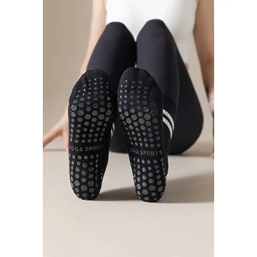 Irisbear Womens Pilates Socks Non Slip Yoga Socks Barre Hospital Athletic Socks for Women 3 PACK BLACK BLUE PURPLE