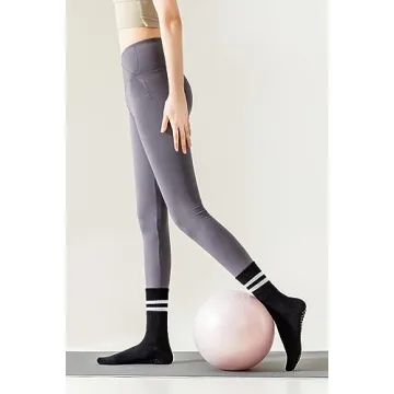 Irisbear Womens Pilates Socks Non Slip Yoga Socks Barre Hospital Athletic Socks for Women 3 PACK BLACK BLUE PURPLE