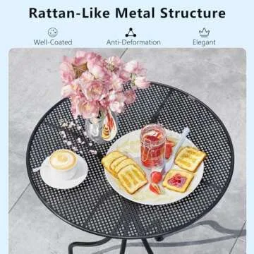 Tangkula 3 Pieces Patio Bistro Set, Metal Table and Folding Chair Set for 2, Outdoor Garden Furniture Set with Round Table & 2 Folding Chairs, Indoor Outdoor Bistro Set for Garden, Yard, Porch