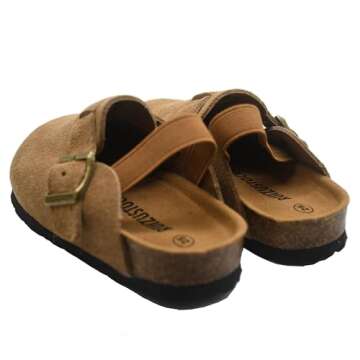 Generic Kids Suede Clogs Toddler Clogs Boys Girls Sandals Cork Adjustable Buckle Mules Kid Slippers Flat Shoes Black, Brown
