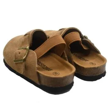 Generic Kids Suede Clogs Toddler Clogs Boys Girls Sandals Cork Adjustable Buckle Mules Kid Slippers Flat Shoes Black, Brown