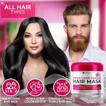 Apple Cider Vinegar Deep Conditioning Mask - Treatment for Dry Damaged Hair and Split End Repair - Sulfate Free Formula with Collagen, Keratin and Argan Oil - For Flaky Scalp and Dandruff Relief
