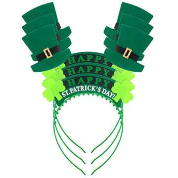 6 Pieces Irish St. Patricks Day Green Shamrock Headband and Fabric Shamrock Head Bopper Hat for Spring Festive Party Head Wear