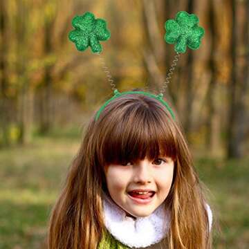 6 Pieces Irish St. Patricks Day Green Shamrock Headband and Fabric Shamrock Head Bopper Hat for Spring Festive Party Head Wear