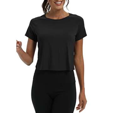 Mippo Short Sleeve Athletic Tops Workout Shirts Exercise Clothes Gym Running Crop Top Tshirts for Women Loose Fit Black M