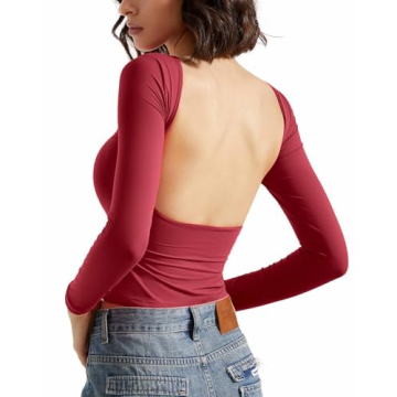 SUUKSESS Women Backless Buttery Soft Top Wine Red
