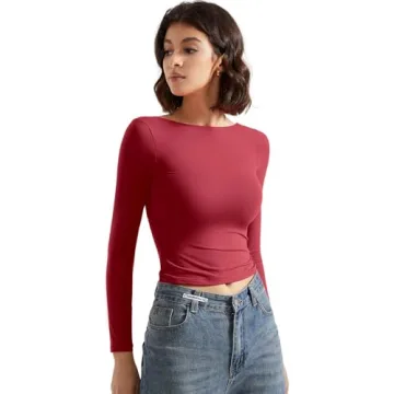 SUUKSESS Women Backless Buttery Soft Top Wine Red