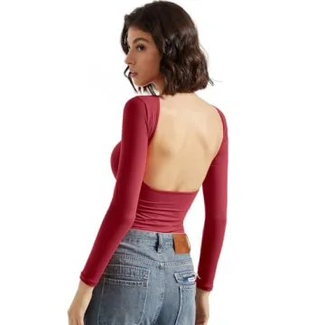 SUUKSESS Women Backless Buttery Soft Top Wine Red