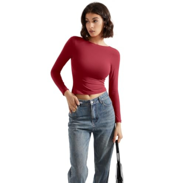 SUUKSESS Women Backless Buttery Soft Top Wine Red