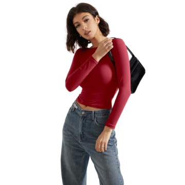 SUUKSESS Women Backless Buttery Soft Top Wine Red