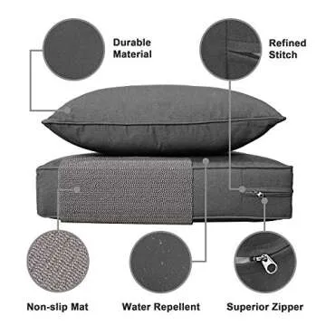SewKer Outdoor/Indoor 24Lx24W Chair Cushion Set, All Weather Spring/Summer Deep Seat Patio Furniture Replacement Cushions Set(Back and seat) - Modern Grey