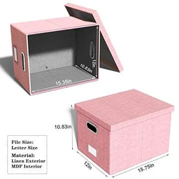 Oterri File Organizer Box,Filing Box with Lid,File Box for Letter/Legal File Folder Storage, Portable Hanging File Box for Office/Decor/Home,1 Pack,New-pink-Box only