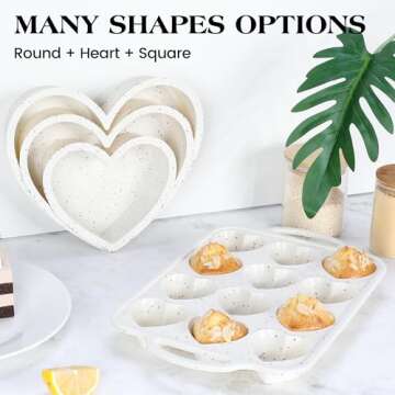 AOTASO 2 Pcs Heart Shaped Muffin Pan for Baking 12 Cup Silicone Heart Cake Mold for Valentine's Day Nonstick Cupcake Tray with Metal Reinforced Frame (Cream)