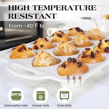 AOTASO 2 Pcs Heart Shaped Muffin Pan for Baking 12 Cup Silicone Heart Cake Mold for Valentine's Day Nonstick Cupcake Tray with Metal Reinforced Frame (Cream)