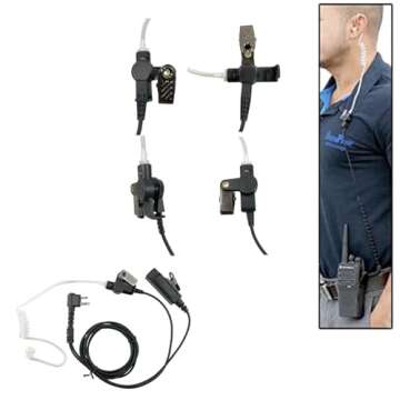 MaximalPower Headset Earpiece with Kevlar Reinforced Cable 2-Pin for Motorola Two-Way Radios Surveillance Headset (RHF MOT 2PIN HQ) 1 Black