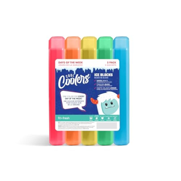 Cool Coolers by Fit + Fresh, 5 Pack Days of the Week Ice Blocks, Compact Reusable Ice Packs for Lunc...