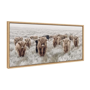 Kate and Laurel Sylvie Herd of Highland Cows Color Framed Canvas Wall Art by The Creative Bunch Stud...