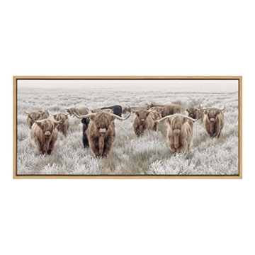 Kate and Laurel Highland Cows Framed Wall Art 40x18