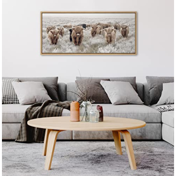 Kate and Laurel Highland Cows Framed Wall Art 40x18