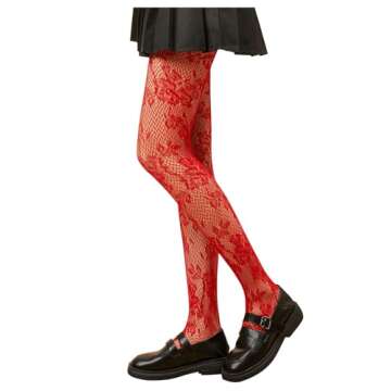 SHENHE Women's Patterned Fishnet Tights High Waist Pantyhose Floral Stockings Flower Red one-size