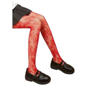 SHENHE Women's Patterned Fishnet Tights High Waist Pantyhose Floral Stockings Flower Red one-size