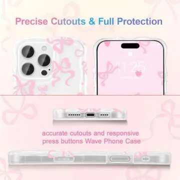 UEEBAI Cute Bow Case for iPhone 16 Pro Max 6.9 inch, Wavy Ribbon Bow Case Pretty Aesthetic Case Cute Curly Clear Case Stylish Soft Bow Phone Case Pretty Clear Wavy Case for Women Girl - Pink