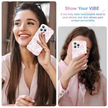 UEEBAI Cute Bow Case for iPhone 16 Pro Max 6.9 inch, Wavy Ribbon Bow Case Pretty Aesthetic Case Cute Curly Clear Case Stylish Soft Bow Phone Case Pretty Clear Wavy Case for Women Girl - Pink