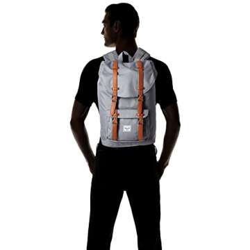 Herschel Little America Laptop Backpack, Grey/Tan Synthetic Leather, Classic 25.0L