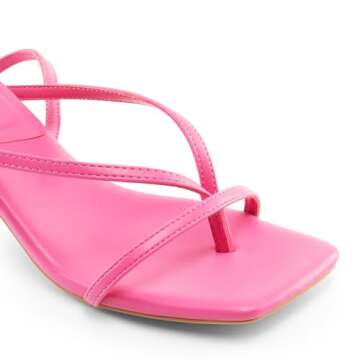 DREAM PAIRS Women's kitten Low Strappy Lace Up Heels Open Square Toe Thong Ankle Strap Heels Sexy Fashion Comfort Dress Shoes Party Sylvestra Pumps Heeled Sandals,Size 6.5,Hot Pink-Pu,SDHS2405W