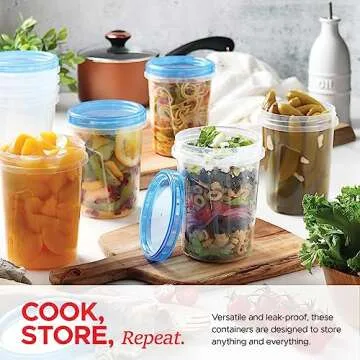 10 Pack Leakproof Freezer Containers for Food with Twist Top Lids - 32 Oz BPA Free Reusable Plastic ...