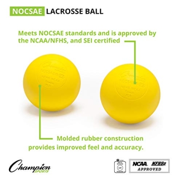 Champion Sports Lacrosse Balls: Official Size Sporting Goods Equipment for Professional, College & Grade School Games, Practices & Recreation - NCAA, NFHS and SEI Certified - Pack of 3 - Yellow