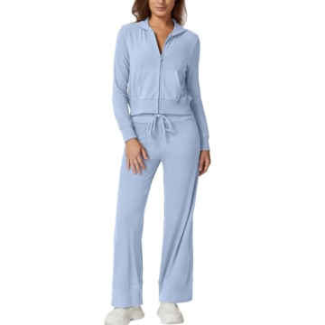 QINSEN Women's Lounge Sets - Soft Wide Leg Sweatpant and Hoodie Tracksuit Sky Blue S